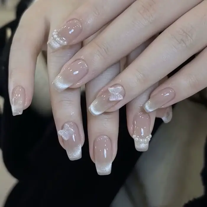 10 pièces de faux ongles à presser papillon rose, effet œil de chat, blush, faits à la main, pour fe