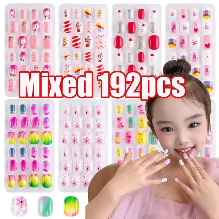 Lot de 120/192 faux ongles à presser pour enfants