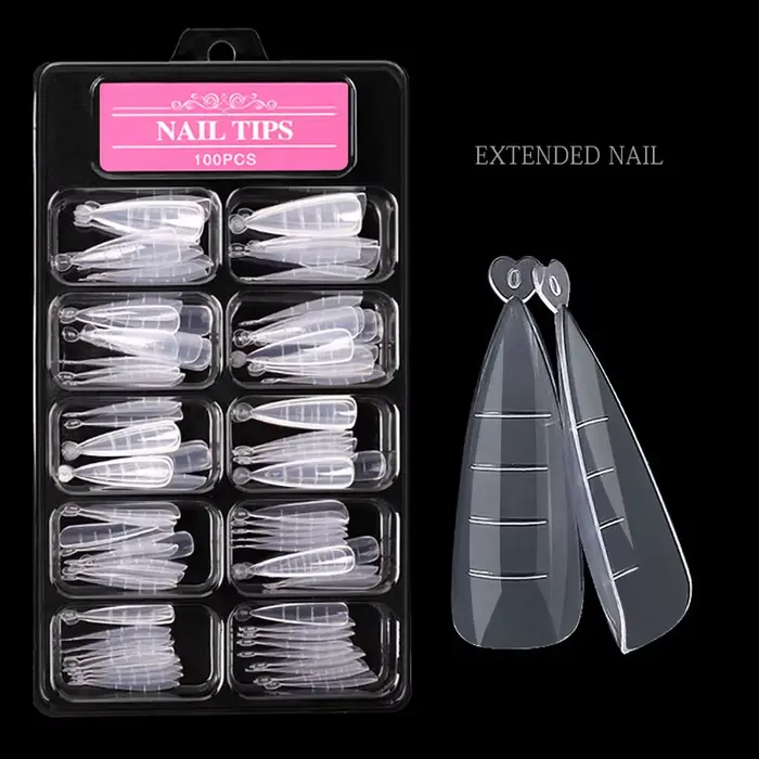 100 pièces/boîte, forme à ongles en polygel transparent