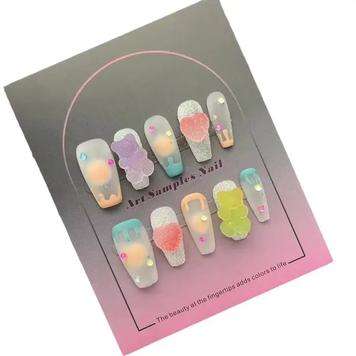 Faux ongles Y2K mignons, motif Ours Gomme Dopamine, faits main, à porter, style Ours Sucré, patchs d