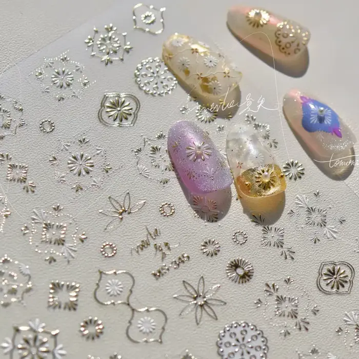 Autocollants pour Nail Art 5D, sceptre doré élégant, magnifique pierre précieuse de luxe, motif cour
