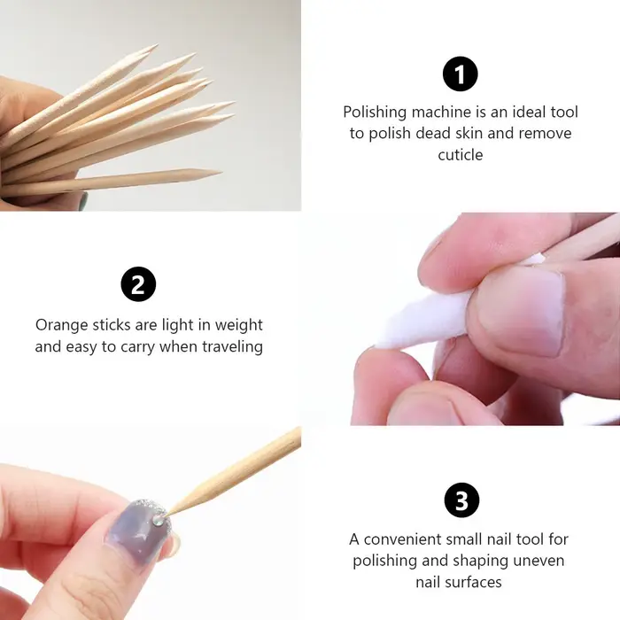 50 pièces ongles signe pédicure outils bambou cuticule poussoir Orange bâtons jetable manucure peau morte dissolvant