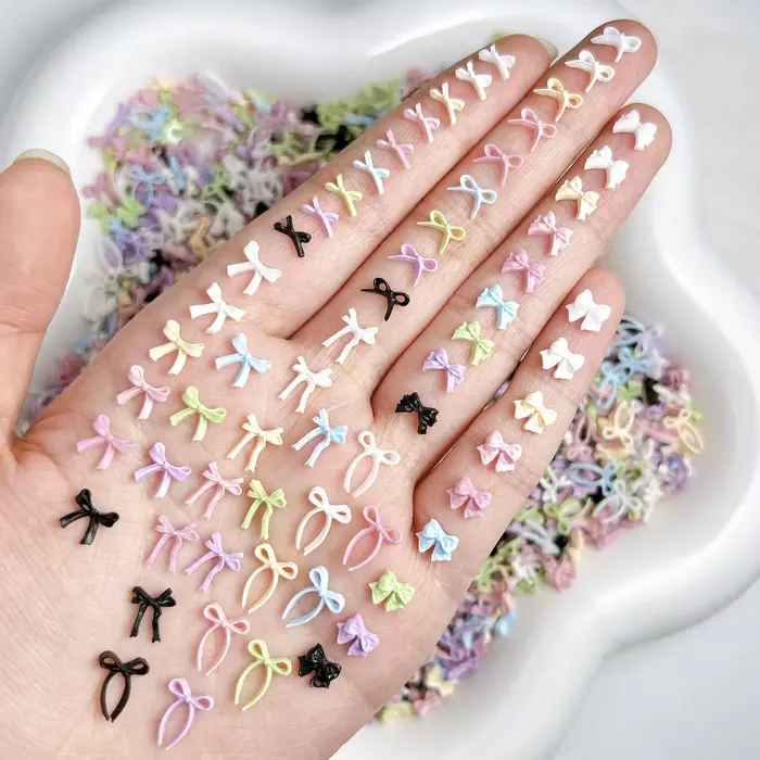 8Styies arcs Design Nail Art accessoires couleurs mélangées arc Macaron dessin animé 3D ruban nœud papillon résine ongles breloques bricolage outil de manucure