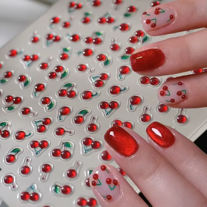 1/2 pièces Autocollants 5D en cristal rouge pour ongles