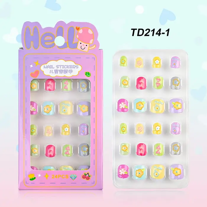 Faux ongles autocollants pour enfants de 5 à 12 ans