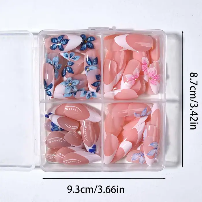 96 pièces par ensemble. Faux ongles blancs en gel 3D en forme d'amande