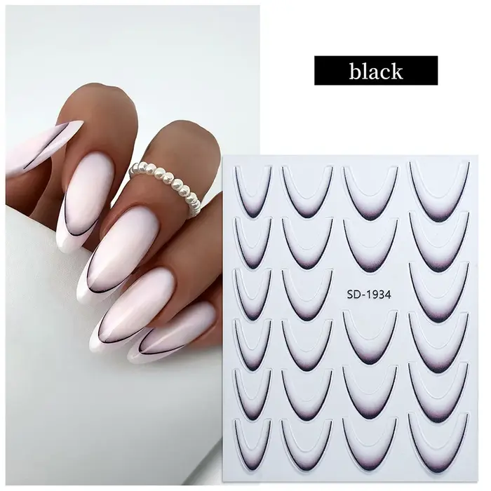 Autocollants 3D pour ongles, motifs de manucure française, dégradé, lignes florales, guides autocollants pour la décoration DIY des ongles