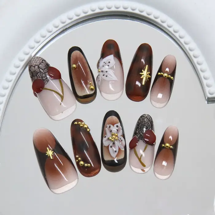 Faux ongles amande marron effet ombre