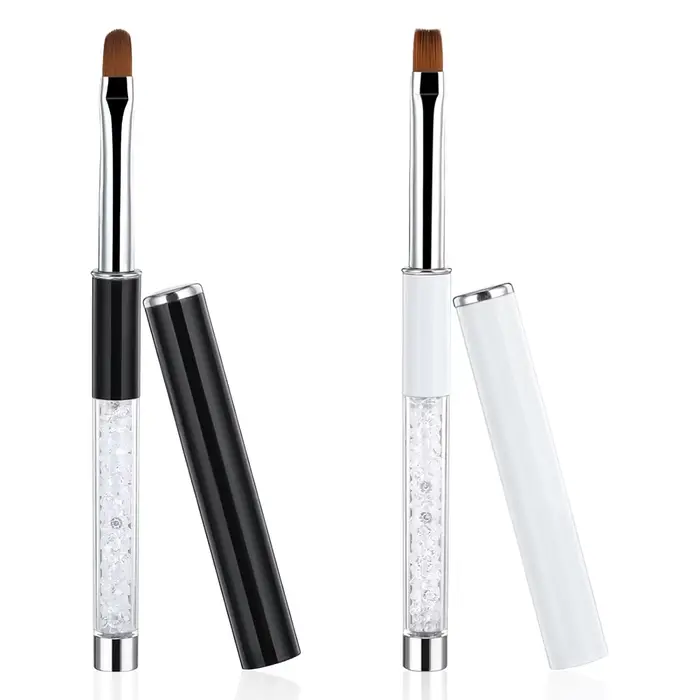 Brosse à ongles ovale et plate pour Gel UV, noir et blanc, constructeur professionnel, stylo pour la