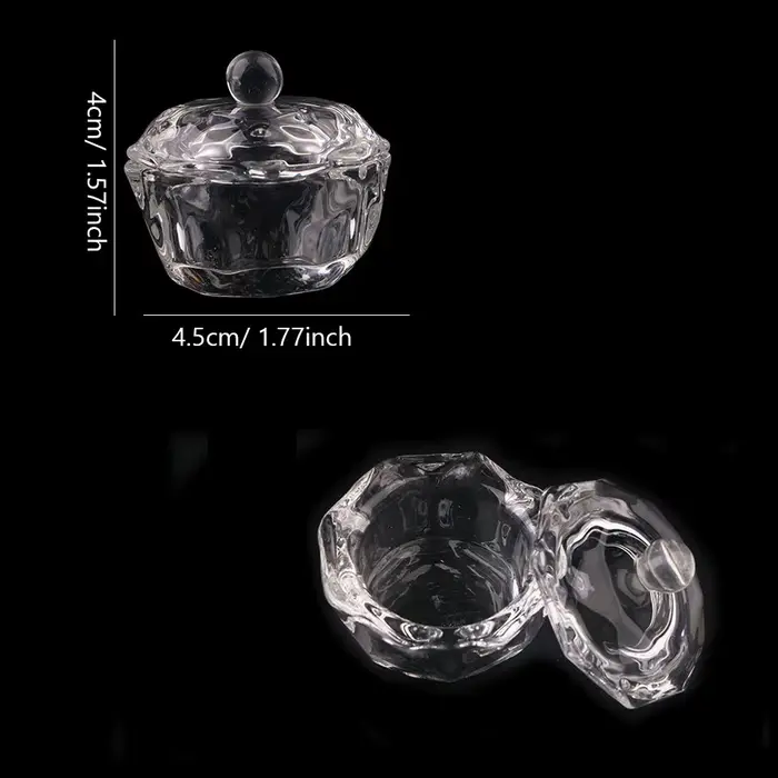 Tasse en verre pour Nail Art avec couvercle pour liquide acrylique, nettoyeur de brosses, plat Dappe