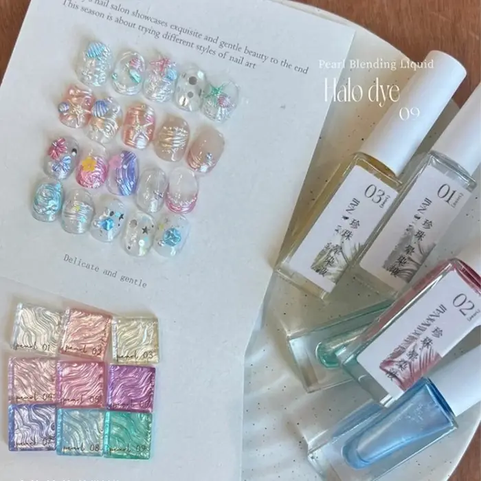 12 Couleurs d'Encres Marbrées Effet Perle pour Ongles, Encre Aquarelle, Gel Dégradé Semi-Permanent, Vernis Gel UV à Dissoudre