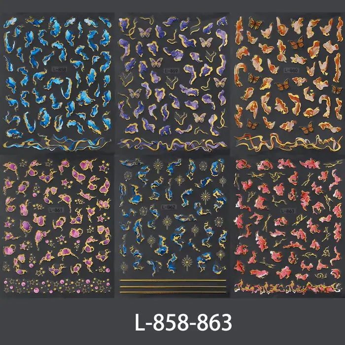 Autocollants pour ongles imprimés en marbre 3D, 6 pièces, breloques multicolores à effet de marbre d