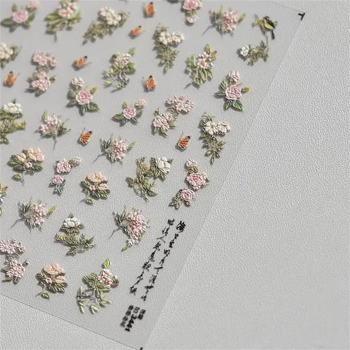 Autocollants 5D japonais en relief pour Nail Art, 1 pièce, pétale rose, fleur rétro élégante, transf