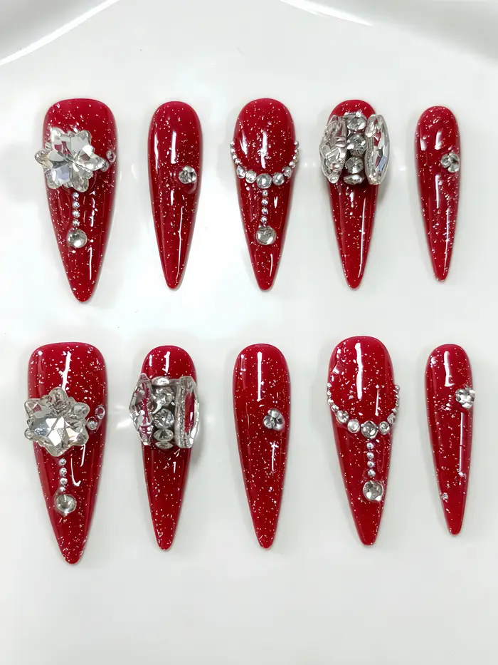 10 faux ongles longs en forme de larme