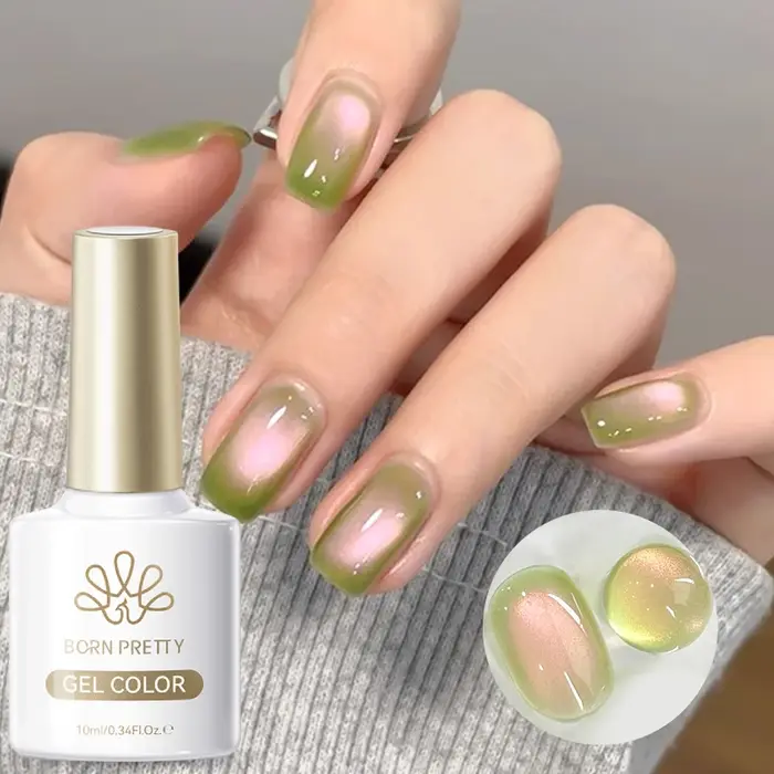 BORN PRETTY 10ml goyave couleur rose clair chat Gel magnétique scintillant vert perle de verre tremper Gel UV manucure vernis d'art des ongles