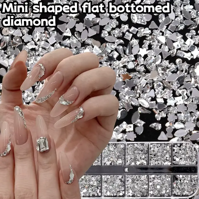 Mini accessoires pour Nail Art, 12 grilles, pointe de manucure éblouissante, décorations en strass à