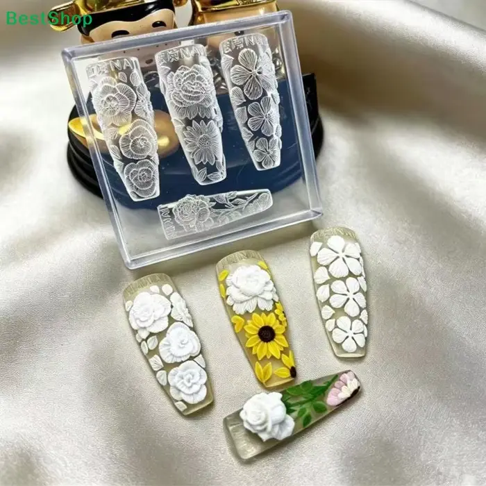 ☽ Moule en silicone pour nail art, motif floral, 3D, accessoires de décoration pour ongles, moule po