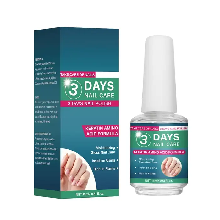 Huile de soin des ongles 3 jours, formule kératine et acides aminés, séchage rapide, brillance salon