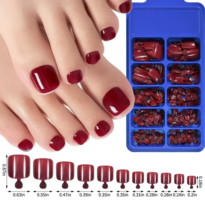 100 pièces faux ongles presse naturelle sur pied d'orteil Rose rouge couverture complète ongles carr