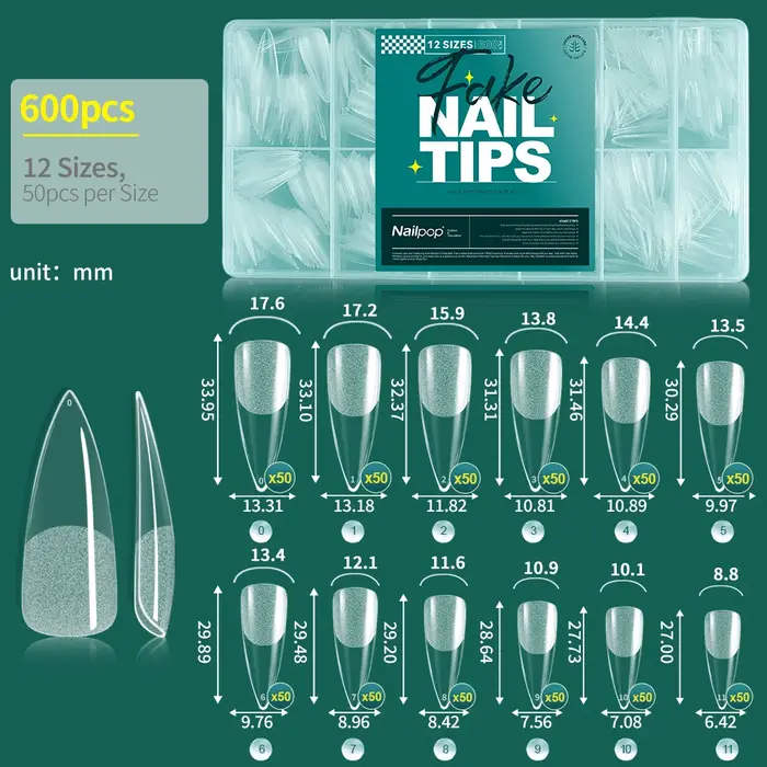 Nailpop 600 pièces Gel doux X ongles conseils couverture complète cercueil Stiletto faux