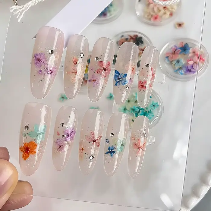 1 boîte de fleurs séchées colorées pour nail art