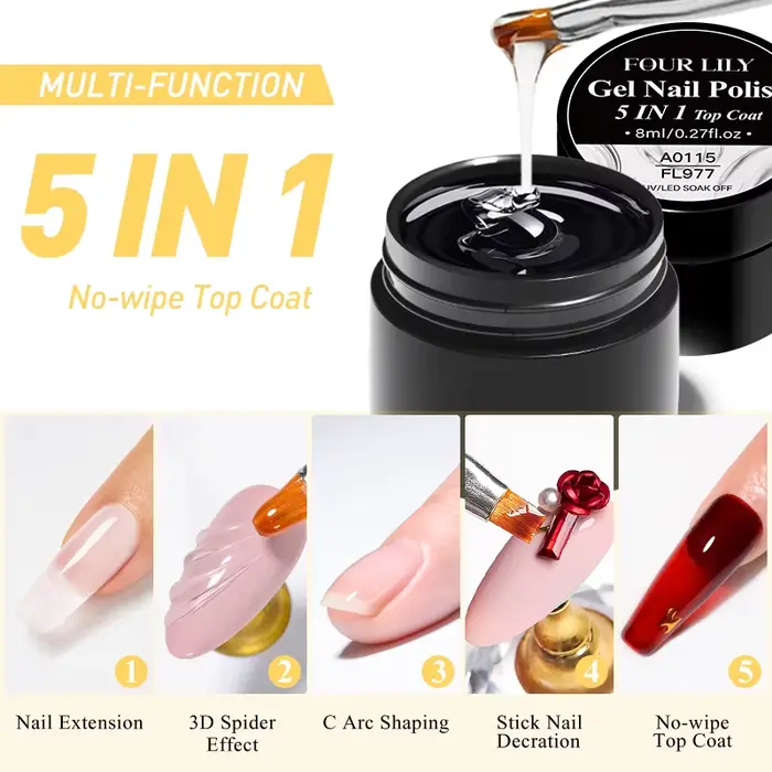 FOUR LILY Gel de finition pour ongles 5-en-1 - Top Coat sans résidu