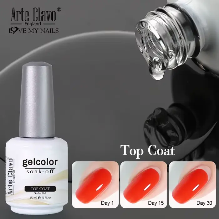 Arte Clavo Top Gel Polish 15ml Vernis Semi Permanent Fonction Gel Base Super Top Coat Transparent Gel Ongles Soak Off Gel