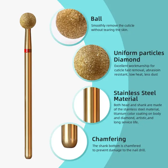HYTOOS 5mm boule cuticule propre foret à ongles, titane russe diamant ongles Bits nettoyant pour ong