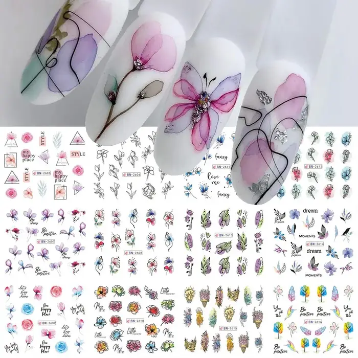 Autocollant de fleurs d'encre pour Nail Art