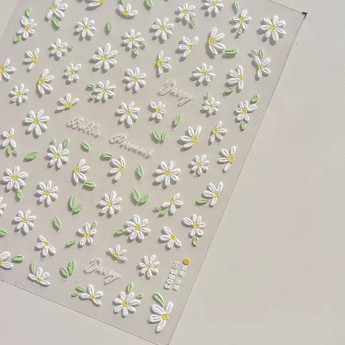Autocollants pour ongles en relief doux 5D, 1 feuille, marguerites mignonnes, autocollants coulissan
