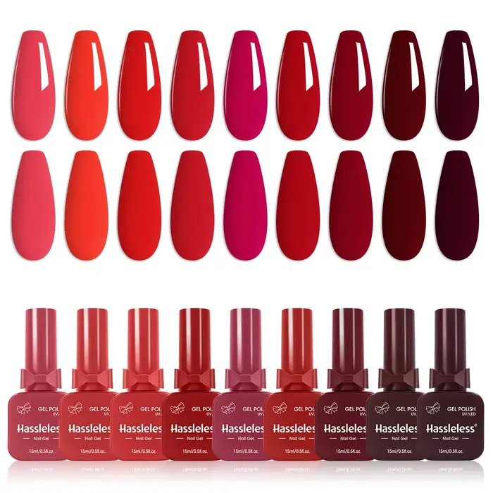 Ensemble de vernis à ongles rouge sans tracas de 9 pièces