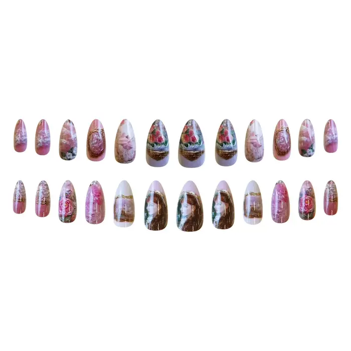 24 pièces série de peinture à l'huile européenne faux ongles doux Rose amande