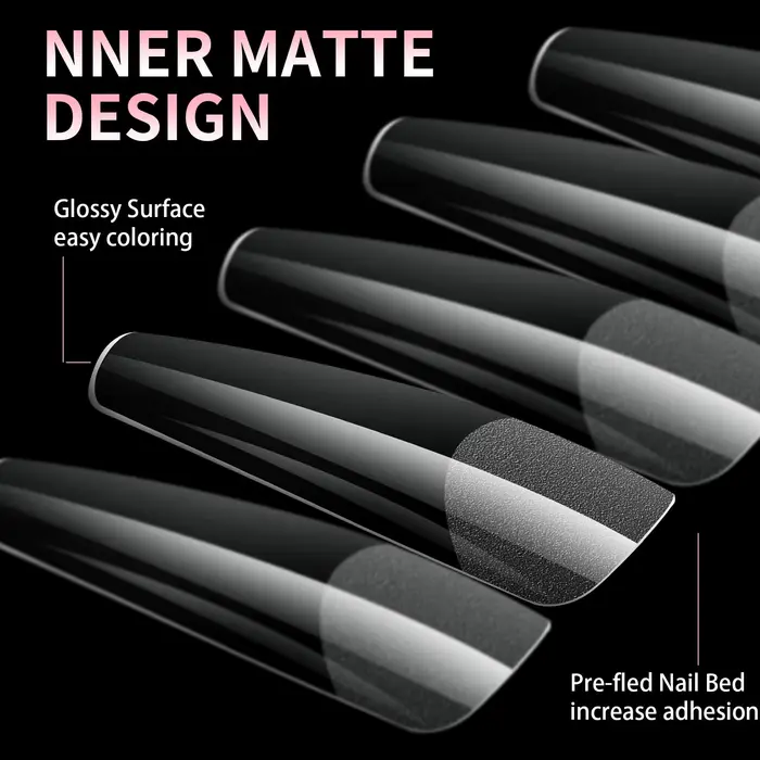 Faux ongles en Gel doux Extra longs 2XL, demi-mat, couverture complète transparente, Stiletto carré 