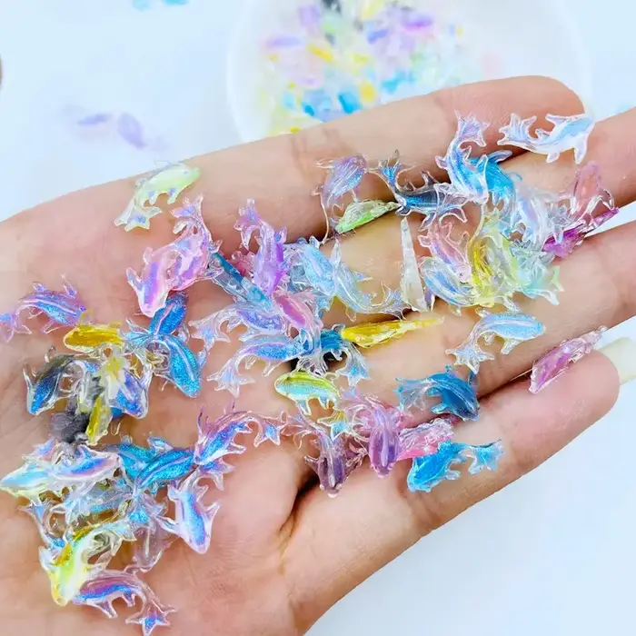 20 pièces 3D Kawaii résine mixte poisson Nail Art décorations dessin animé glace Transparent strass ongles breloques