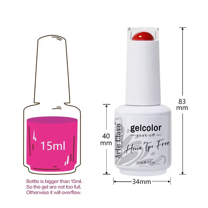 Arte Clavo 15ml Vernis Gel UV/LED Hybride Couleurs Couvrance Totale Rouge pour Ongles Manucure