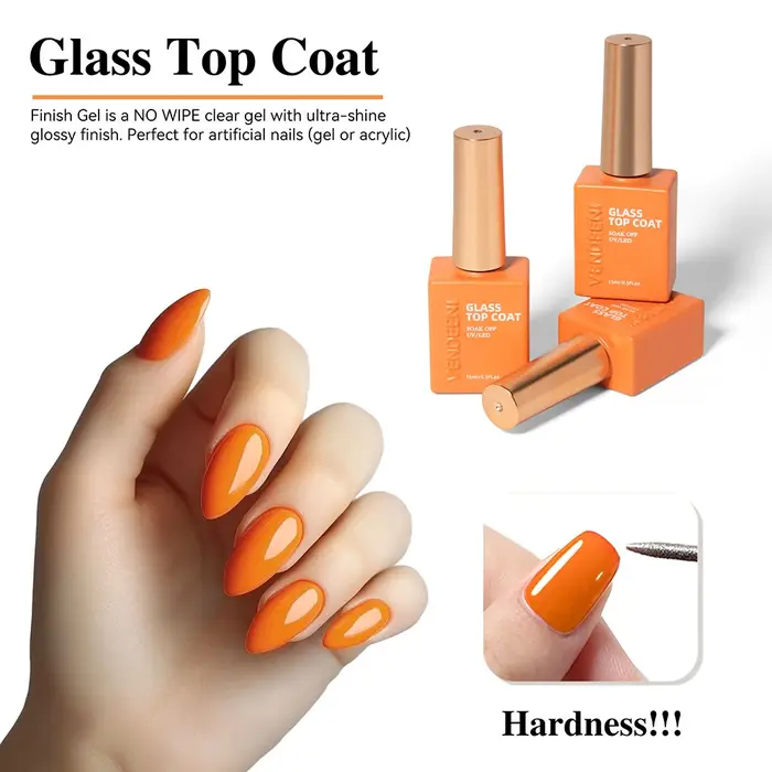 Vendeeni 15ml Gel de finition pour ongles en verre résistant aux rayures, vernis gel cristal UV LED, top coat résistant aux rayures.