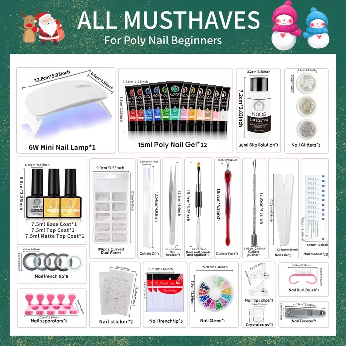 Kit de gel pour extension d'ongles -NOCIS Noël 12 couleurs Gel pour ongles Poly Gel pailleté doré