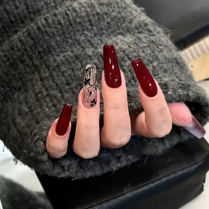 Faux ongles français longs de forme trapézoïdale, manucure portable, couverture complète, à pression