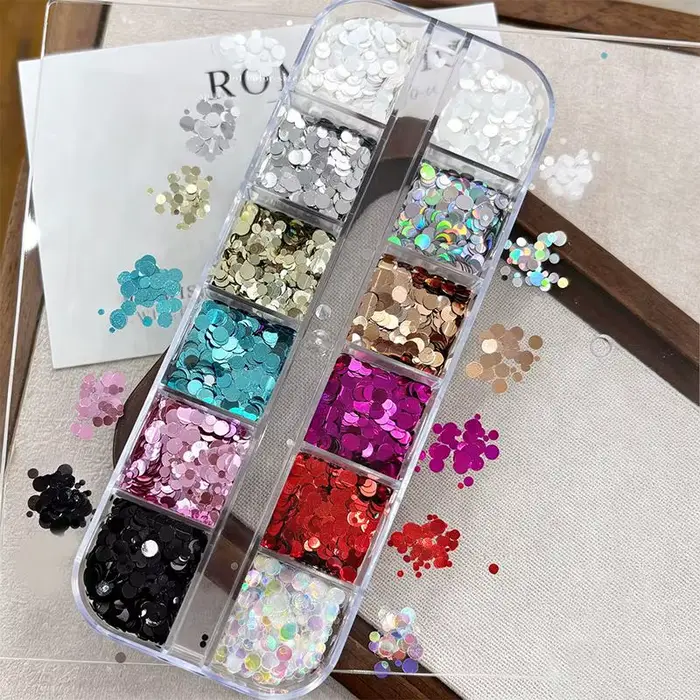 12 Grilles de Mini Paillettes Rondes pour Nail Art, Fleurs Éclatantes Multicolores pour Salon, Maiso