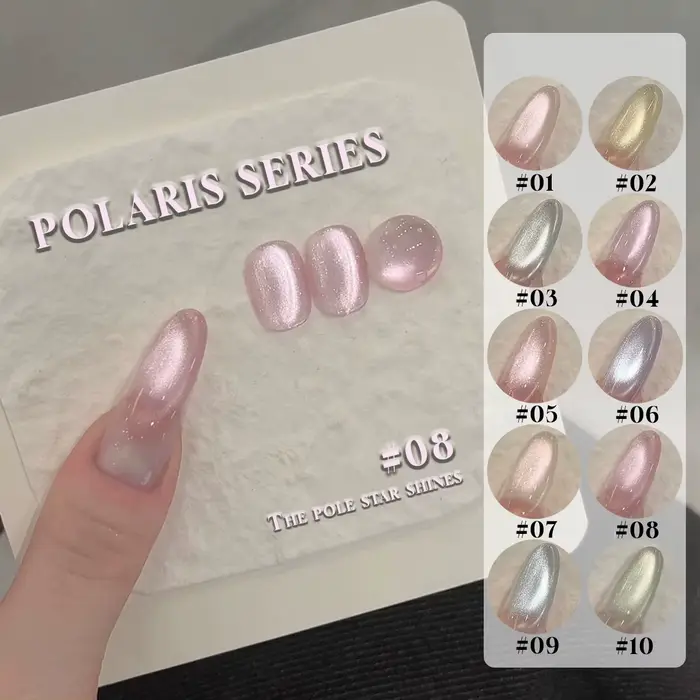 MIANEL 2026 – Nouvelle Collection Estivale : Vernis à Ongles Gel Effet Œil de Chat Soie Perles de Verre Exquises Polaris – Rose et Bleu
