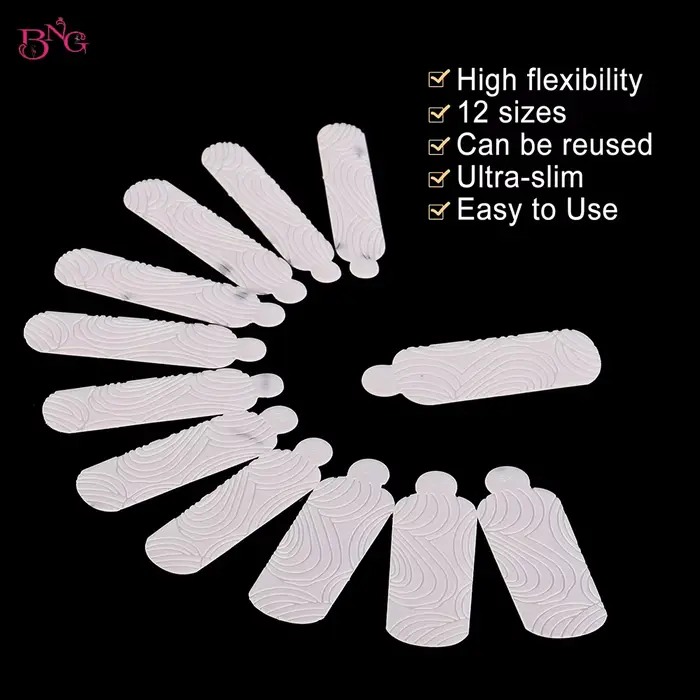 BNG 12 pièces ensemble de formes d'ongles de manucure française moules en Silicone à double autocollant pour une conception rapide pochoirs roses réutilisables avec motif de soulagement