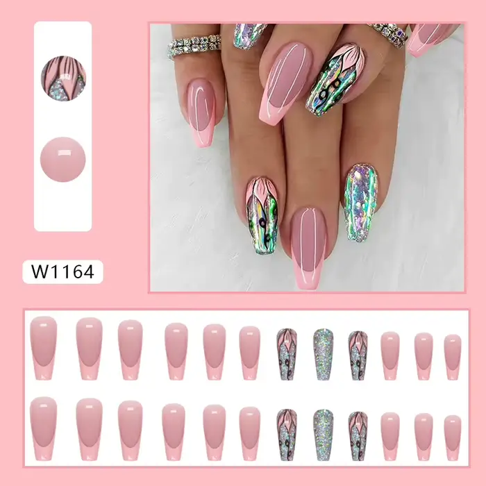 Flash Lotus 24 pièces presse sur ongles rose dégradé faux