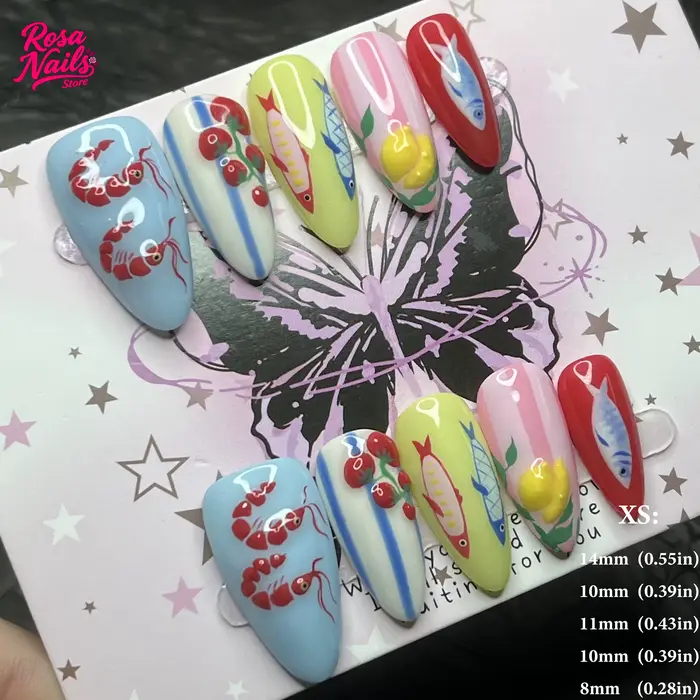 10 pièces presse à la main sur les ongles moyen carré peint à la main 3D dessin animé Nail Art acryl