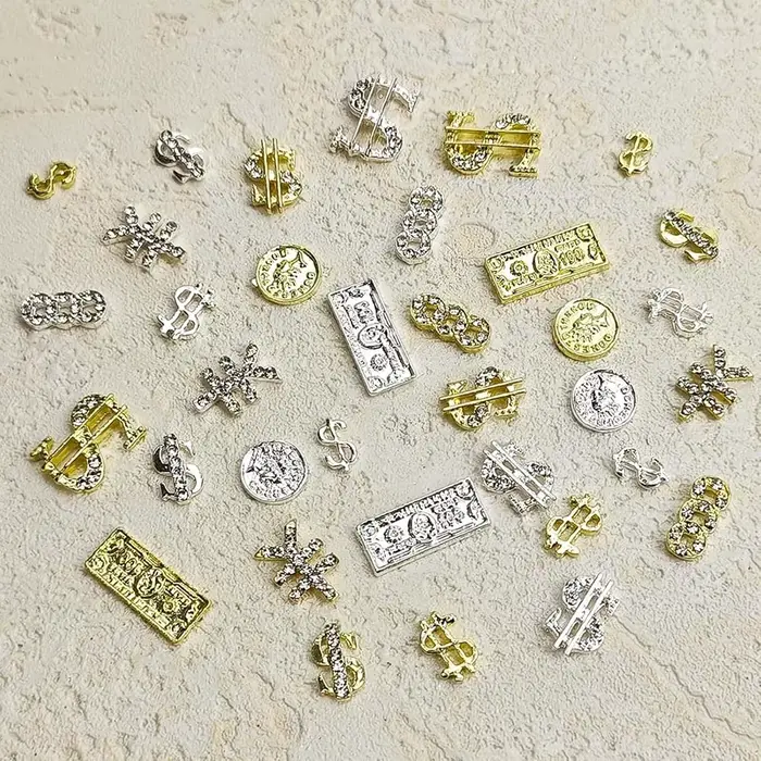 40 pièces/paquet signe de Dollar ongles gemmes argent or