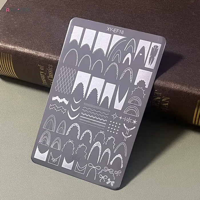 Plaques d'estampage d'ongles multi-styles, plaque d'art d'ongle en acier inoxydable à rayures/nœud p