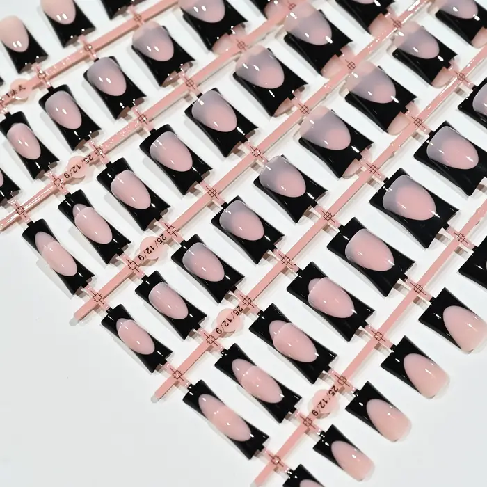 120 faux ongles noirs en forme de bec de canard, style Y2K, à presser, courts, carrés, pré-finis, prêts à poser