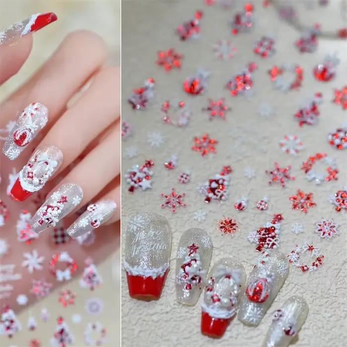 Ruban de noël doux, flocon de neige vif, arbre de pin, Appliques pour Nail Art, autocollants à Motif