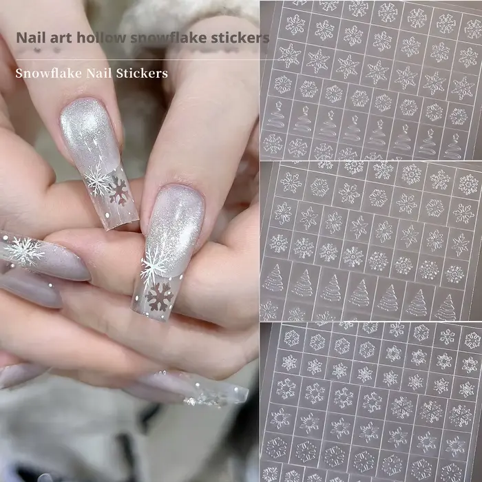 Kaniu 1/3/6 pièces manucure hiver nouvel an noël ongles autocollants décoration blanc paillettes neige