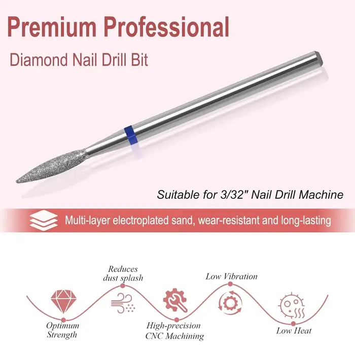 Jeu de forets à ongles diamantés de sécurité professionnelle, mèches à cuticules en carbure de 3/32 