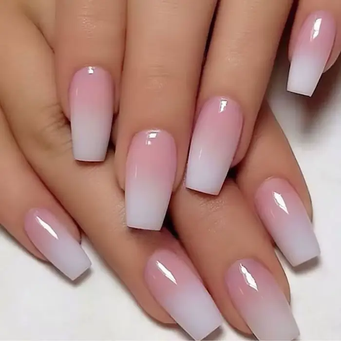 120 pièces rose Ombre moyen cercueil presse sur ongles brillant à la main acrylique faux ongles cons